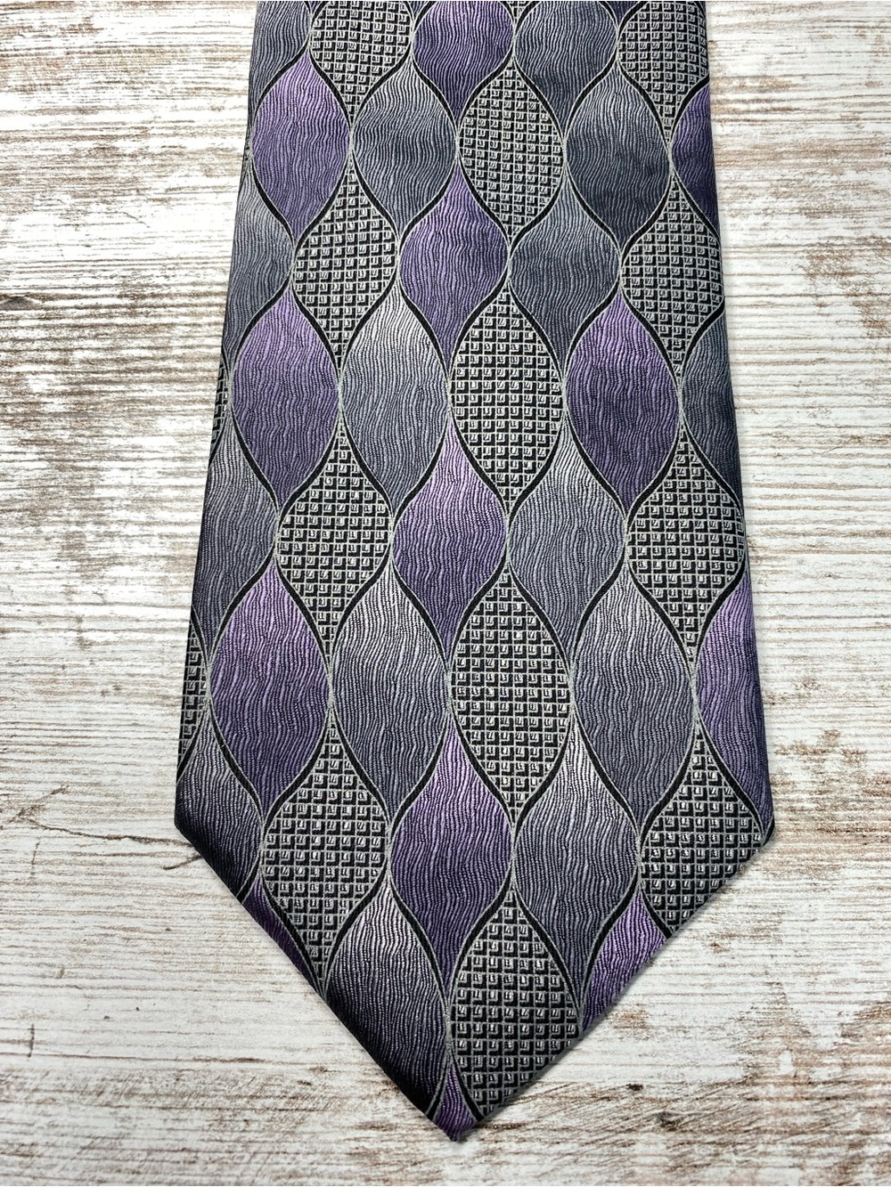 Mezzo Matto Vintage Italian Geometric Necktie Purple Gray Black 58" x 4"